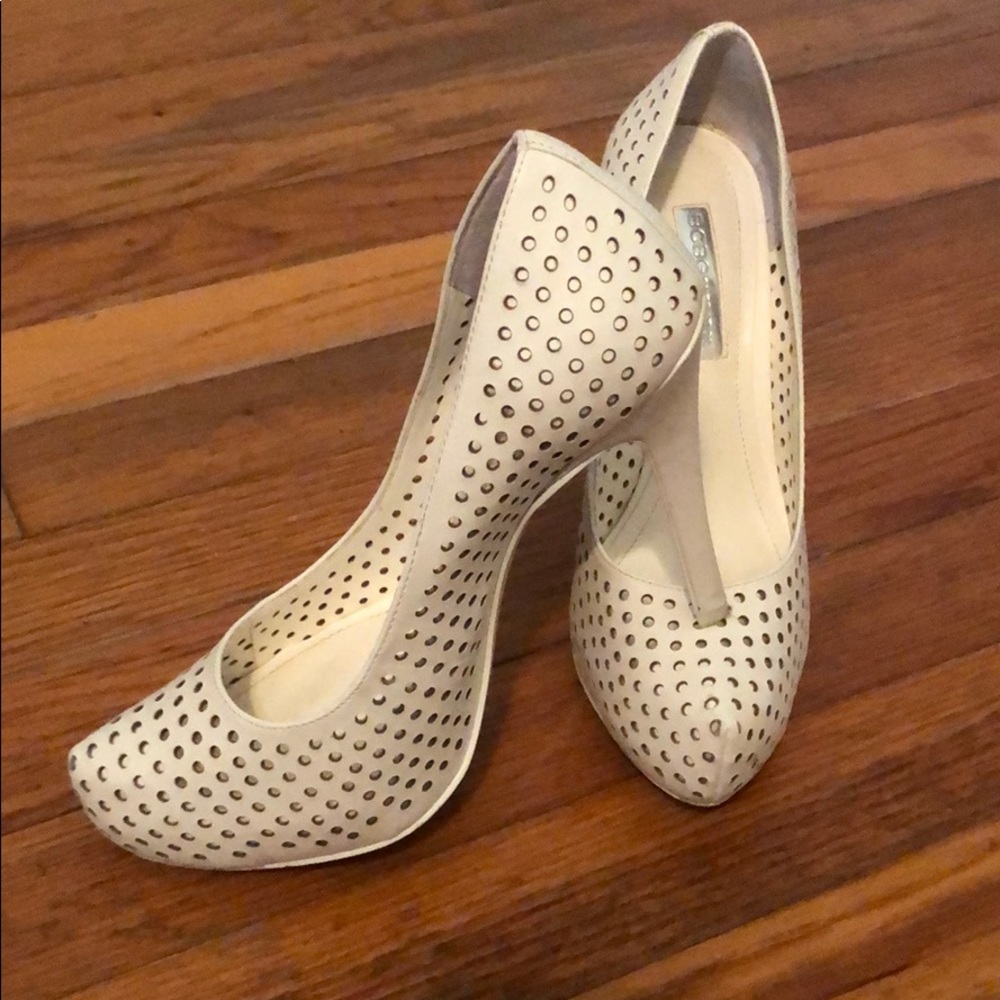 BCBG white heels